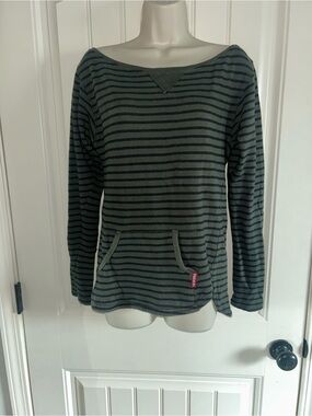 NEW Hard Tail Olive and Black Striped Pullover Sweatshirt Sz S